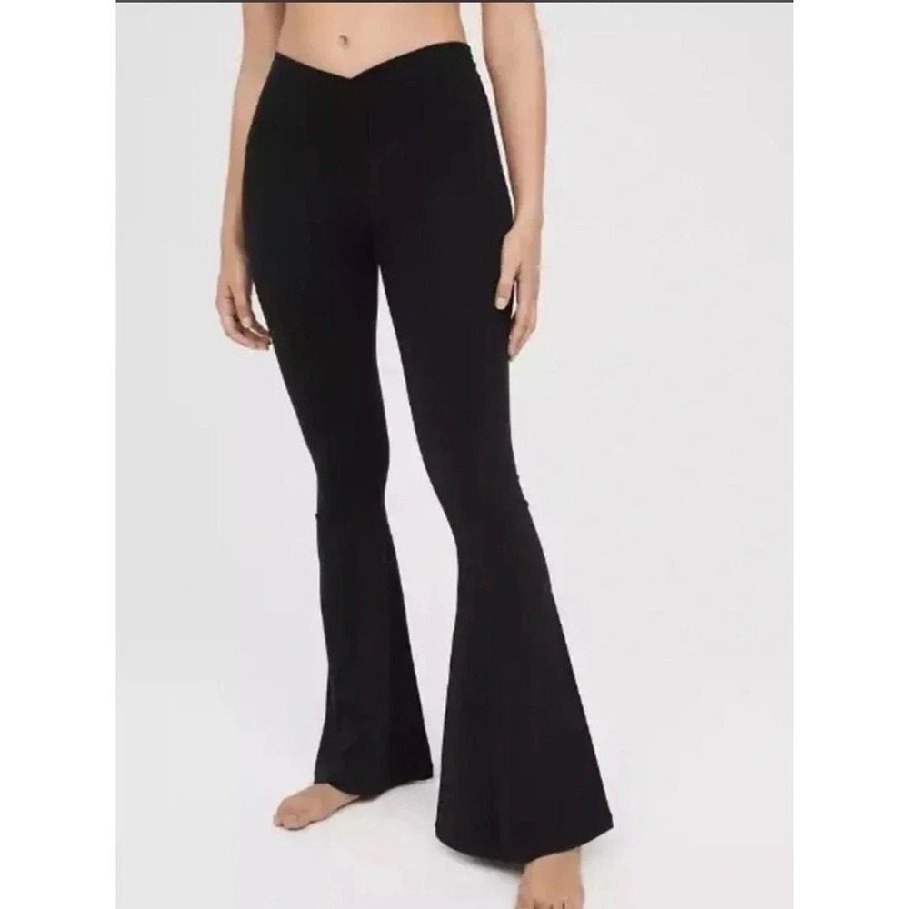 OFFLINE by Aerie Real Me Super Flare Leggings Black High Rise Yoga Pants XXS